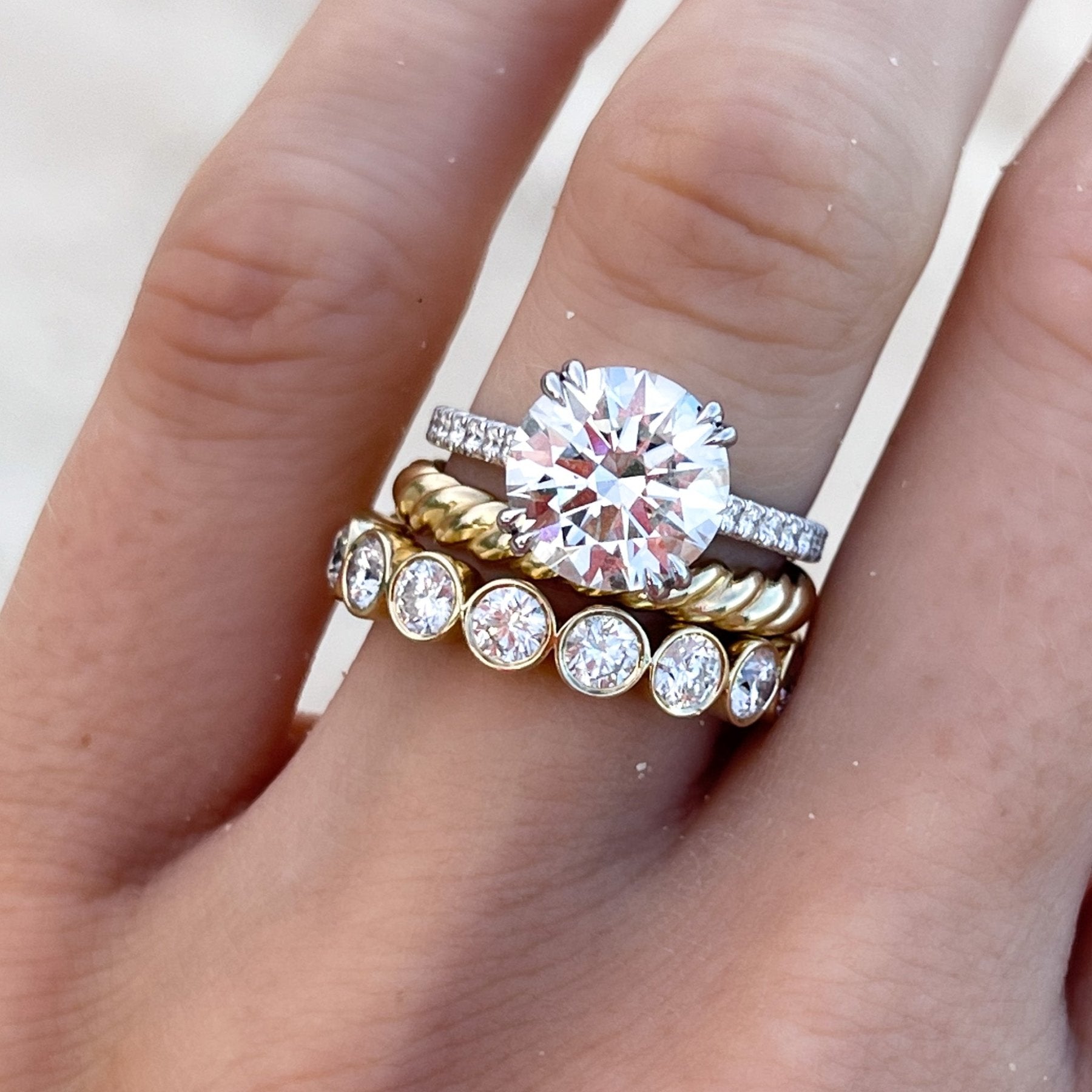 Midi Bezel Set Halfway Wedding Band With Round Cuts Secondary image