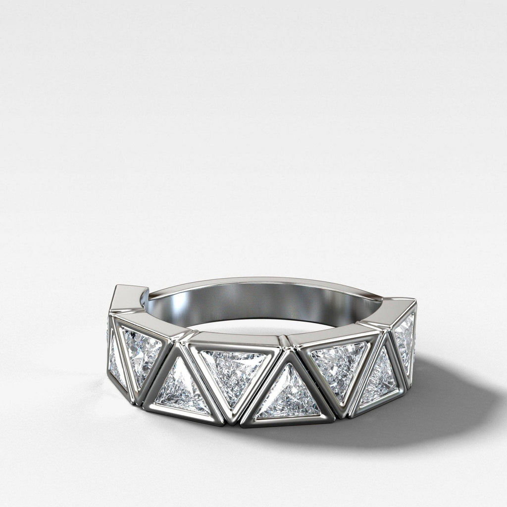 Midi Bezel Set Halfway Wedding Band With Trilliant Cuts