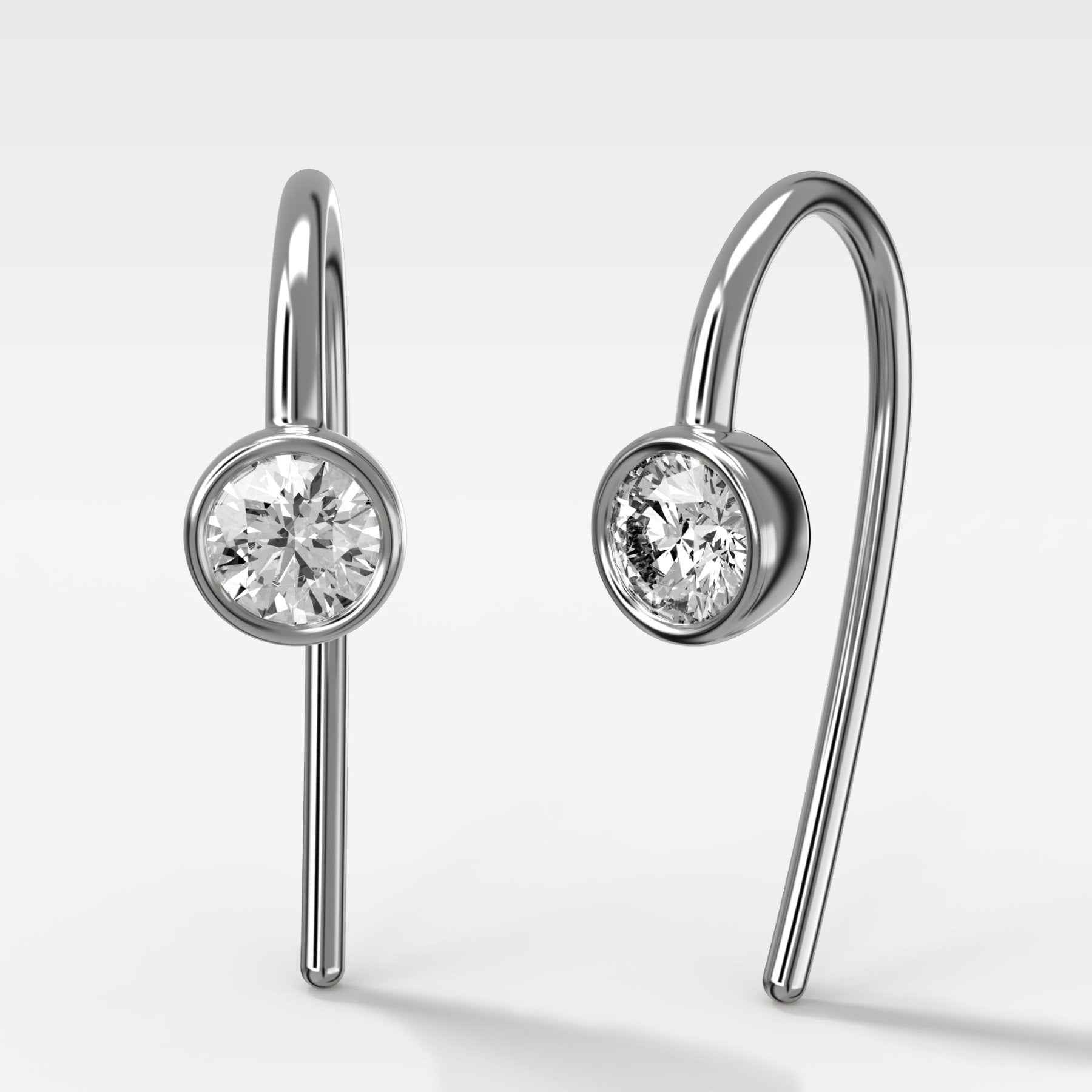 Midi Bezel Threader Earrings with Round Cut Diamonds