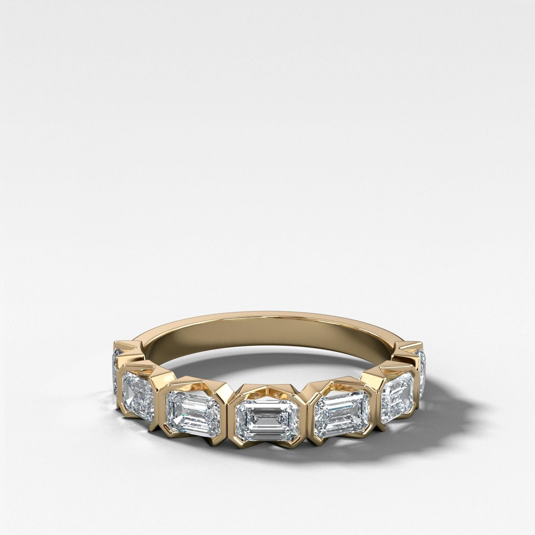 Midi Half Bezel Set Wedding Band With East West Emerald Cuts Main image
