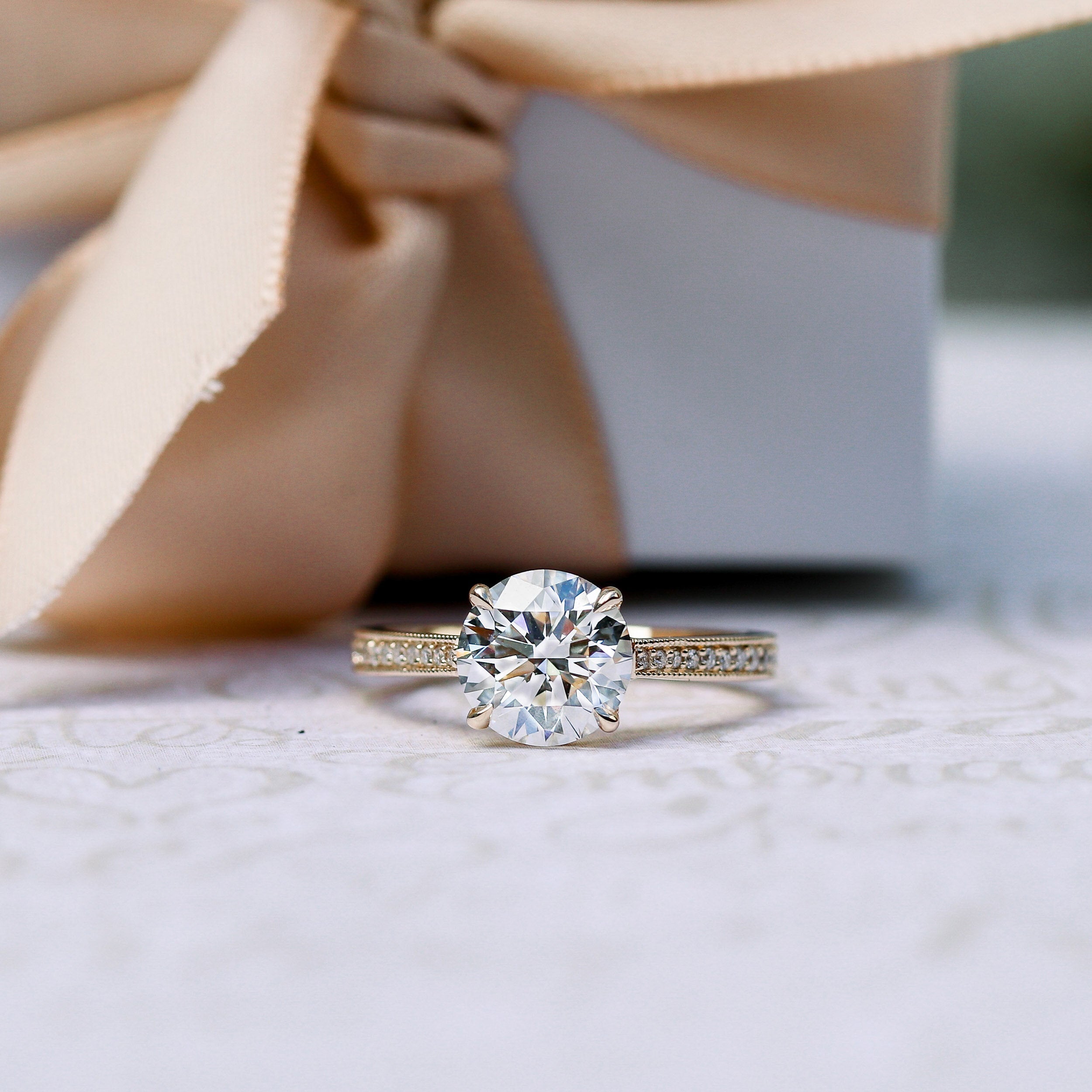 2.50 CT Round Moissanite Pave Setting Engagement Ring