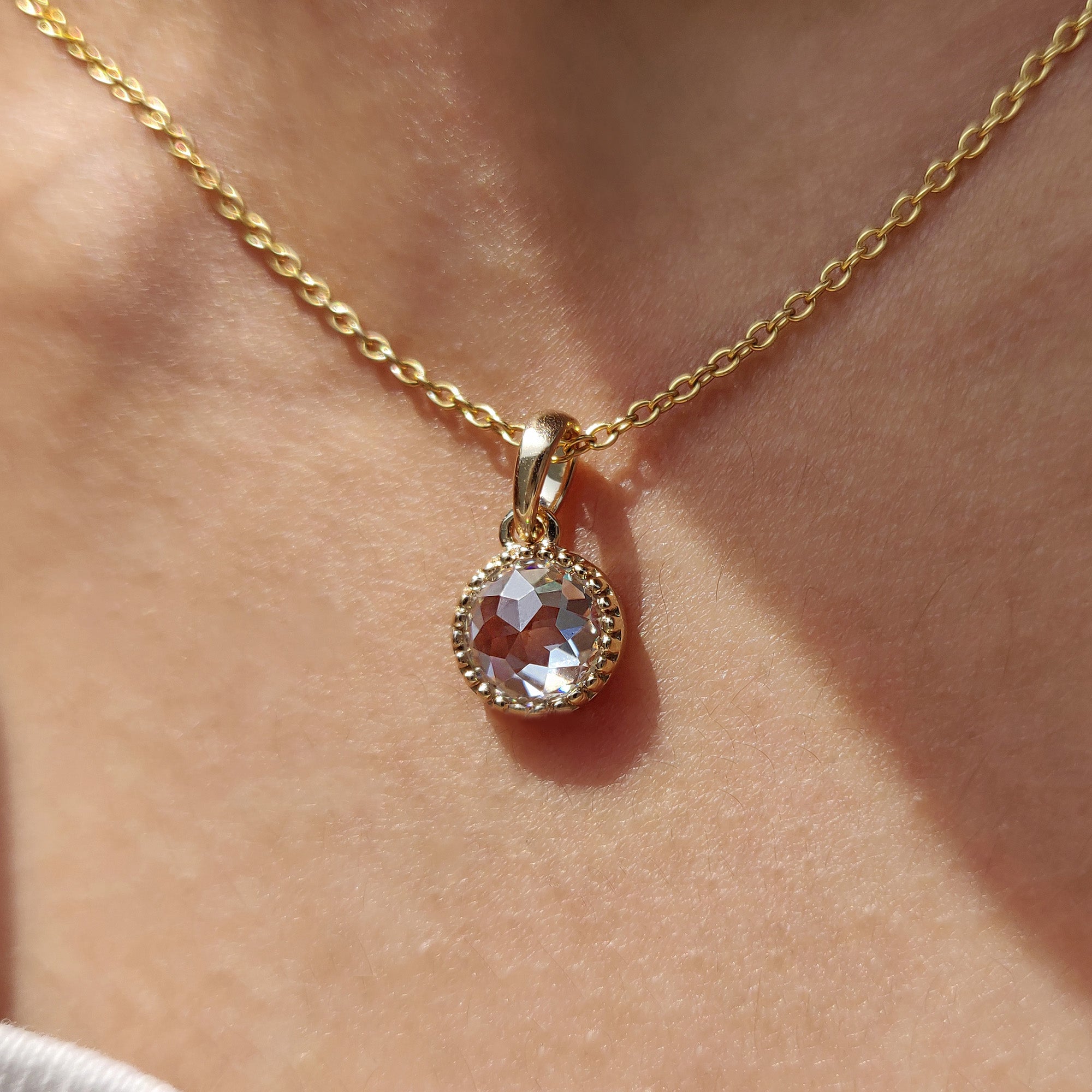 Round Rose Cut moissanite pendant In Solitaire style