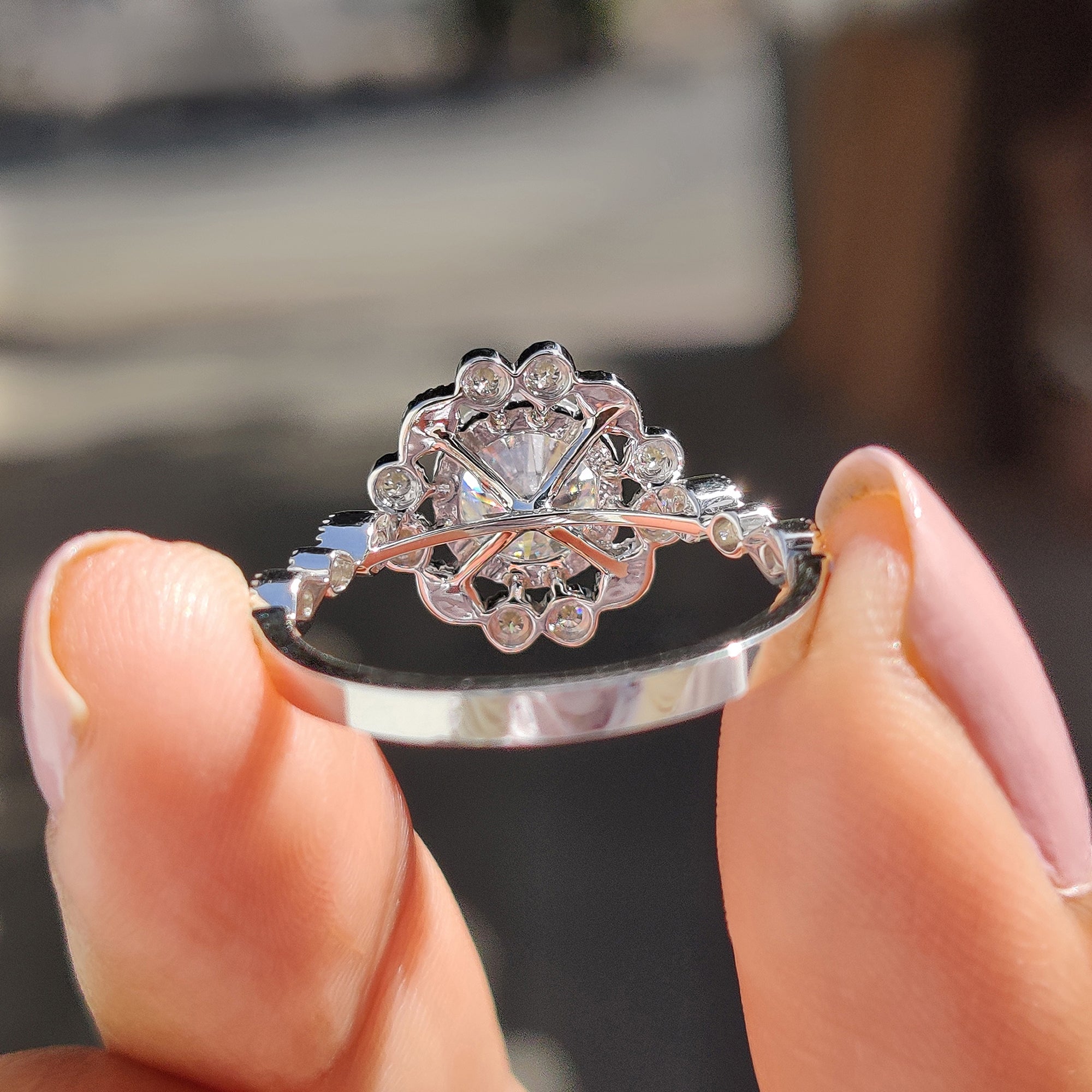 Round Cut Vintage Moissanite Ring In Halo Style