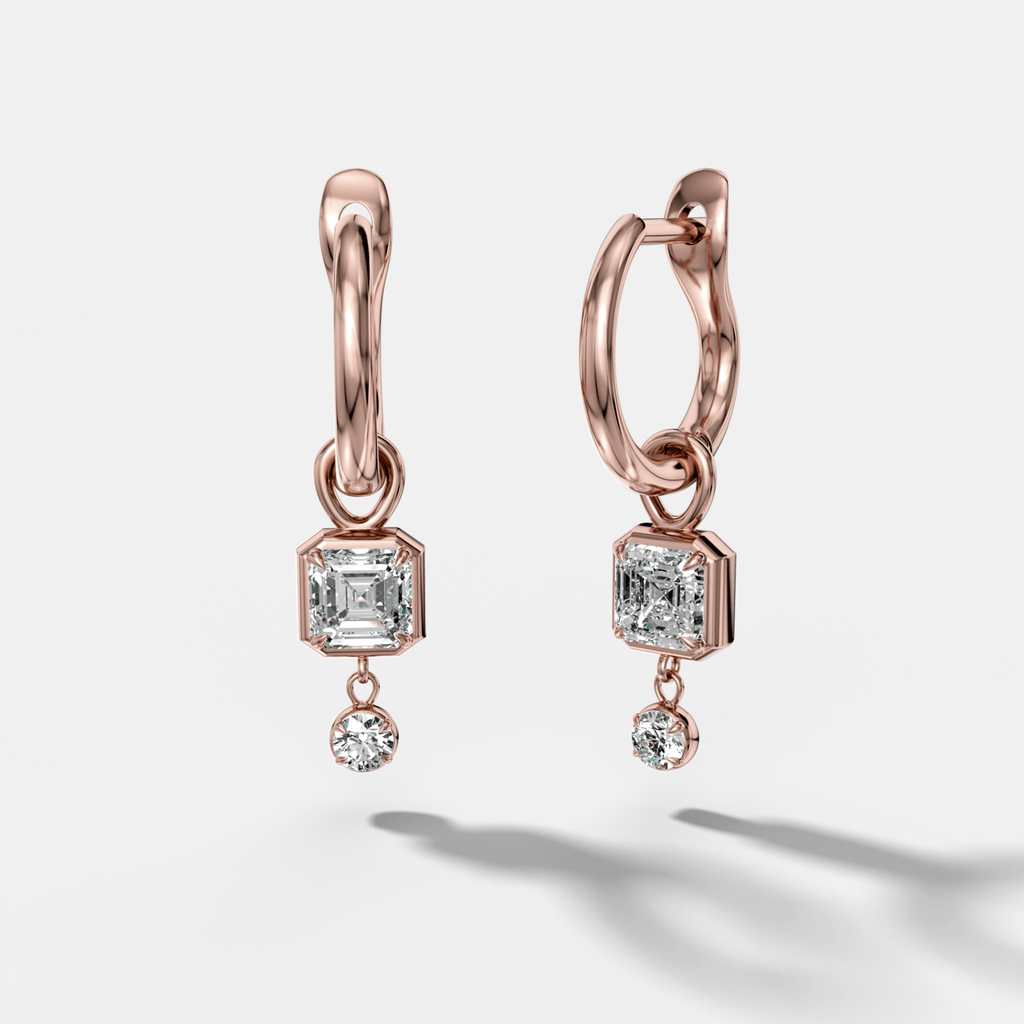 Mini Tiered Bezel Drop Huggies with Asscher Cut Diamonds