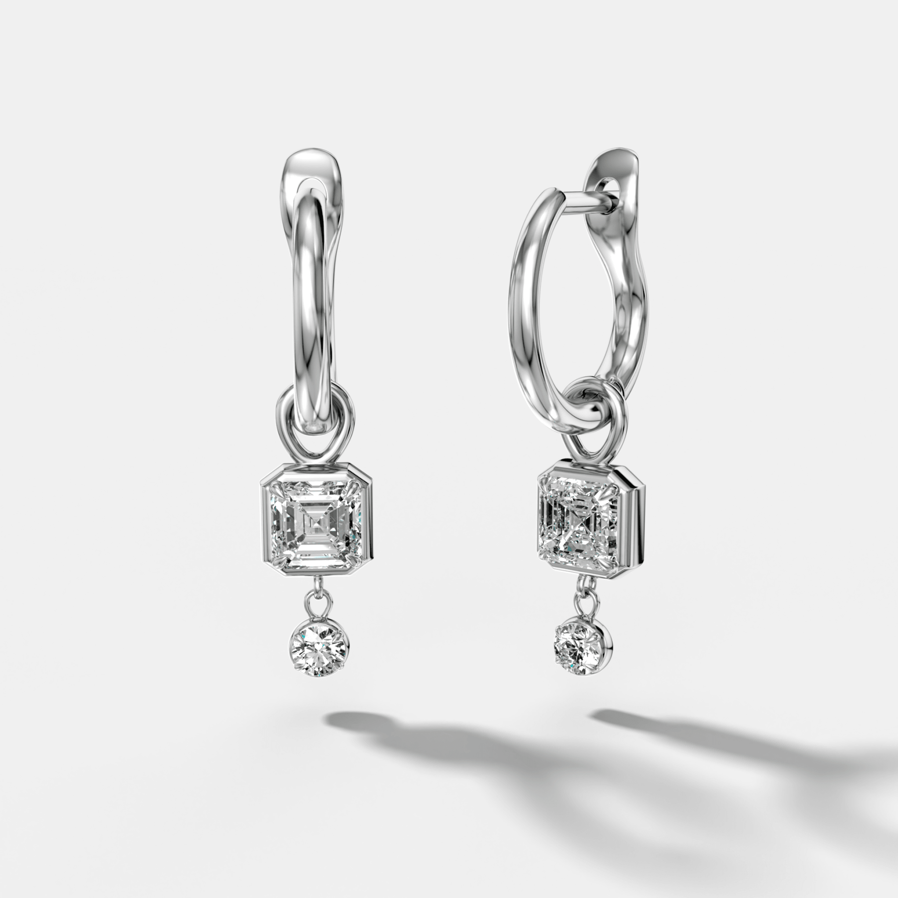 Mini Tiered Bezel Drop Huggies with Asscher Cut Diamonds