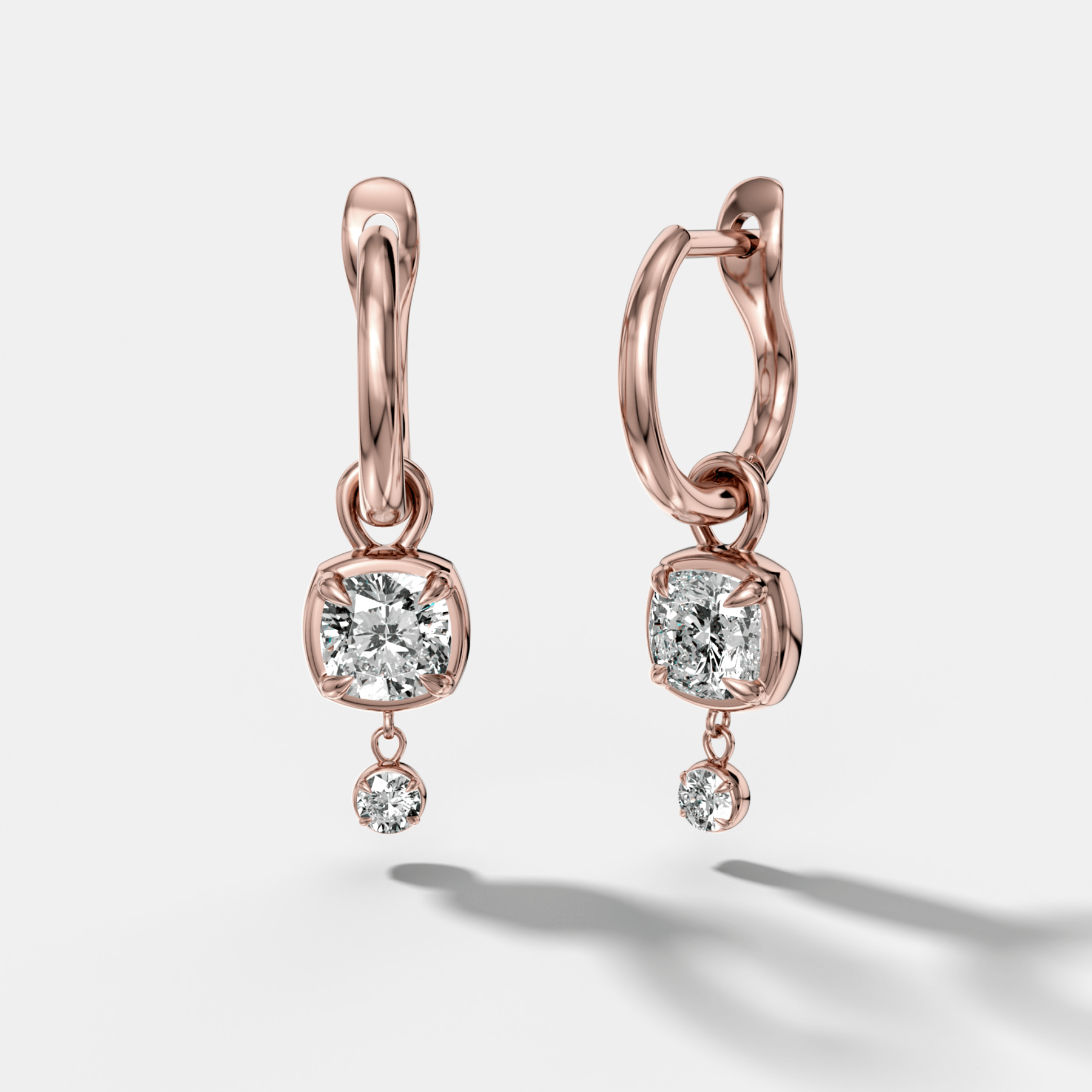 Mini Tiered Bezel Drop Huggies with Cushion Cut Diamonds