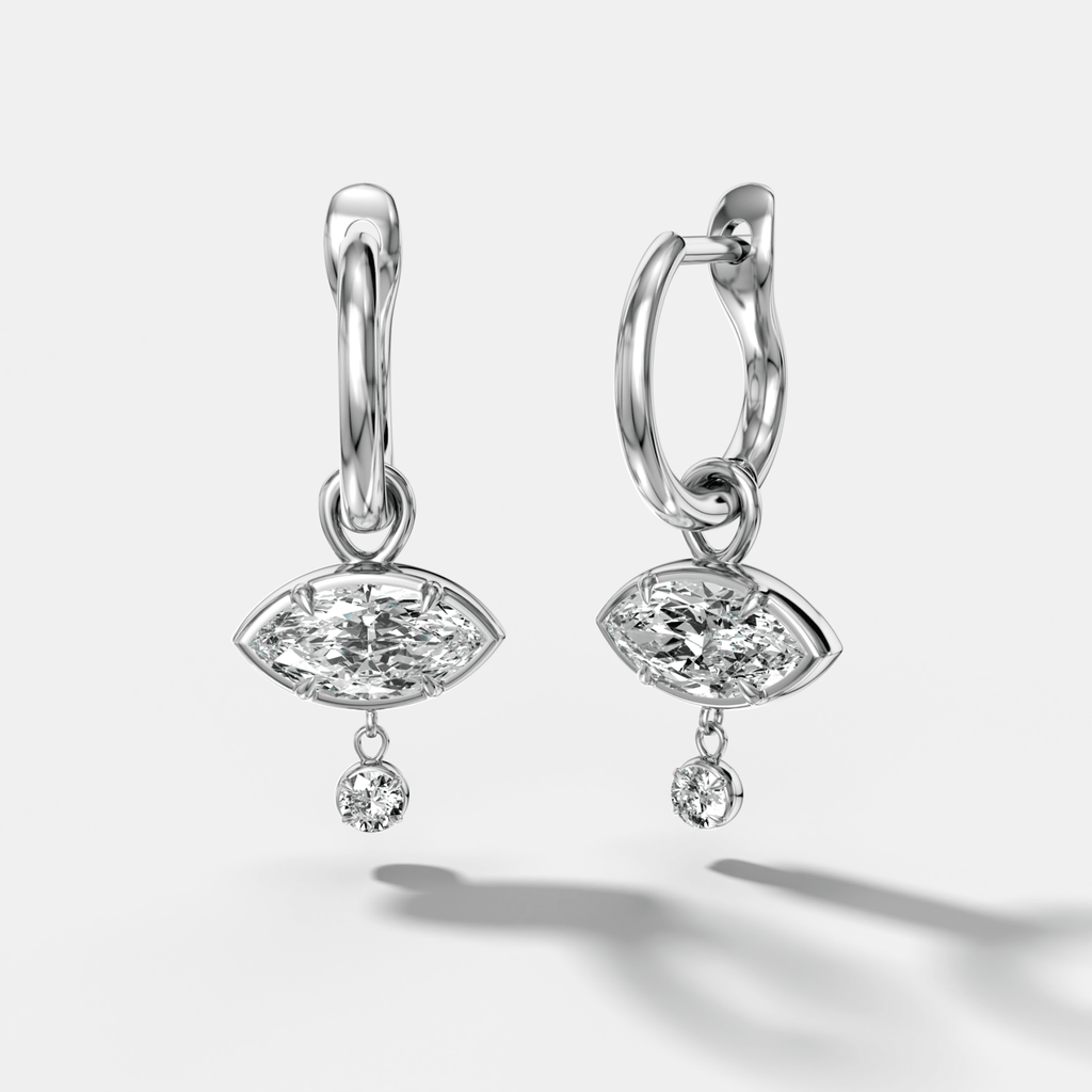 Mini Tiered Bezel Drop Huggies with Marquise Cut Diamonds