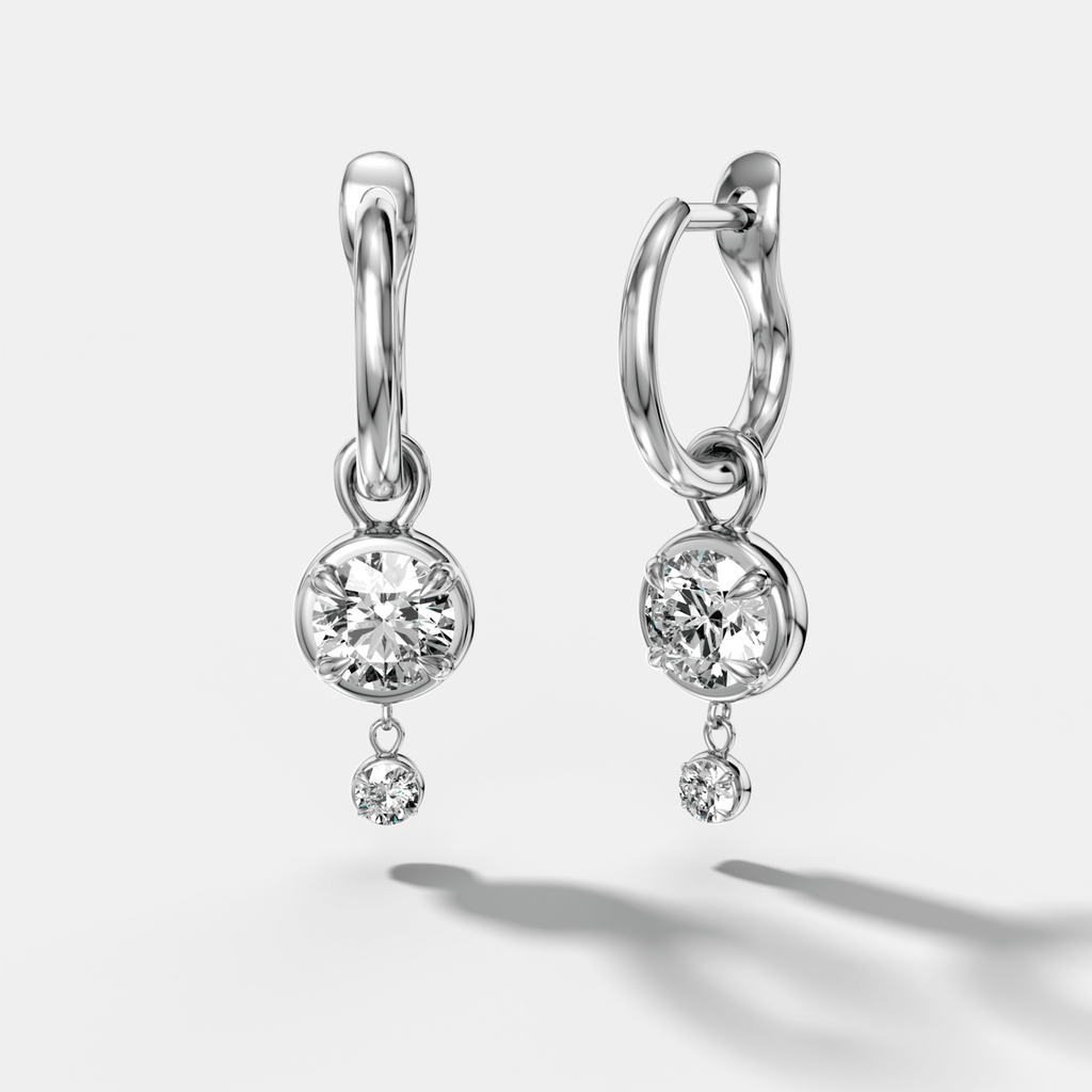 Mini Tiered Bezel Drop Huggies with Round Cut Diamonds