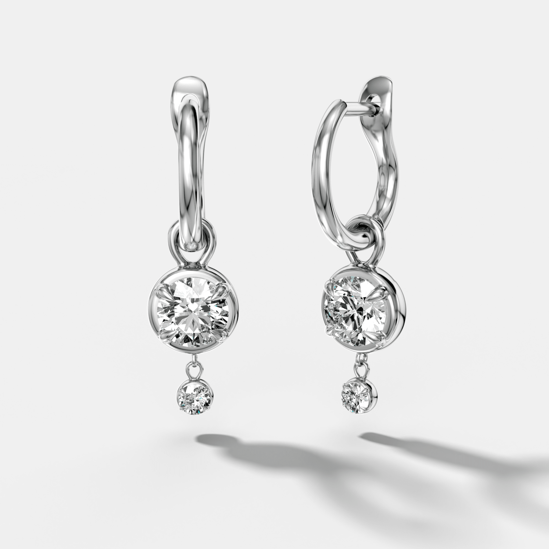 Mini Tiered Bezel Drop Huggies with Round Cut Diamonds