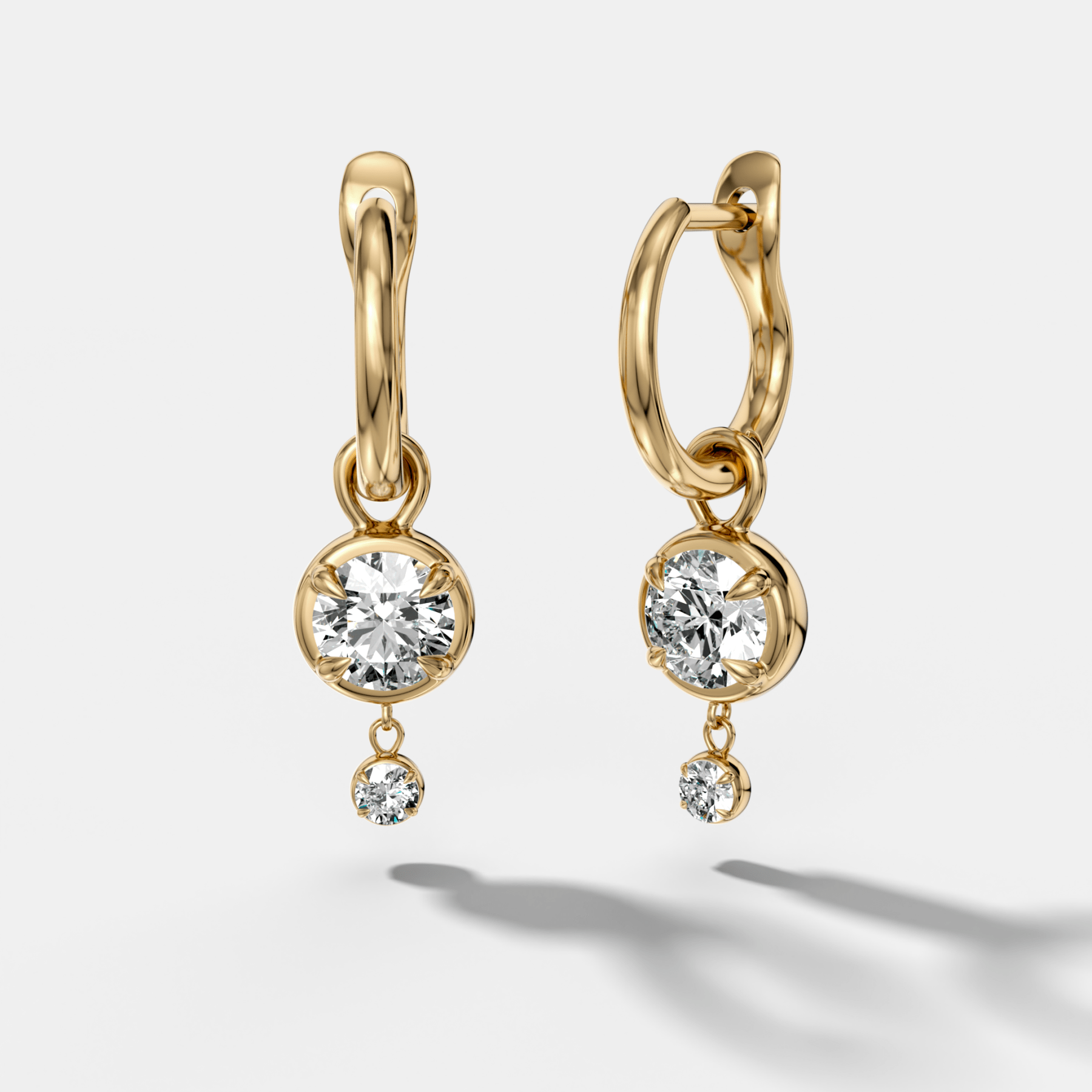 Mini Tiered Bezel Drop Huggies with Round Cut Diamonds