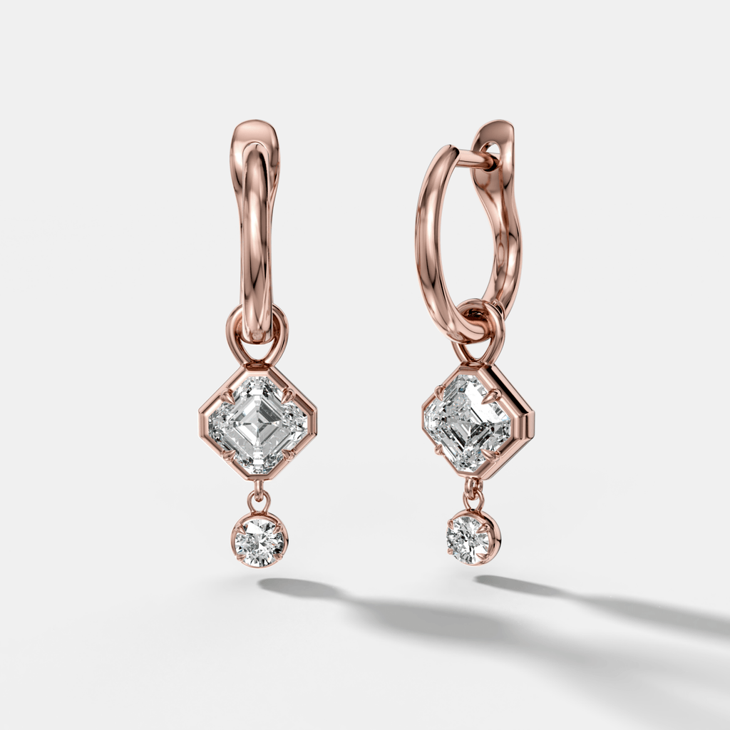 Mini Tiered Bezel Drop Tilted Asscher Cut Diamond Huggies