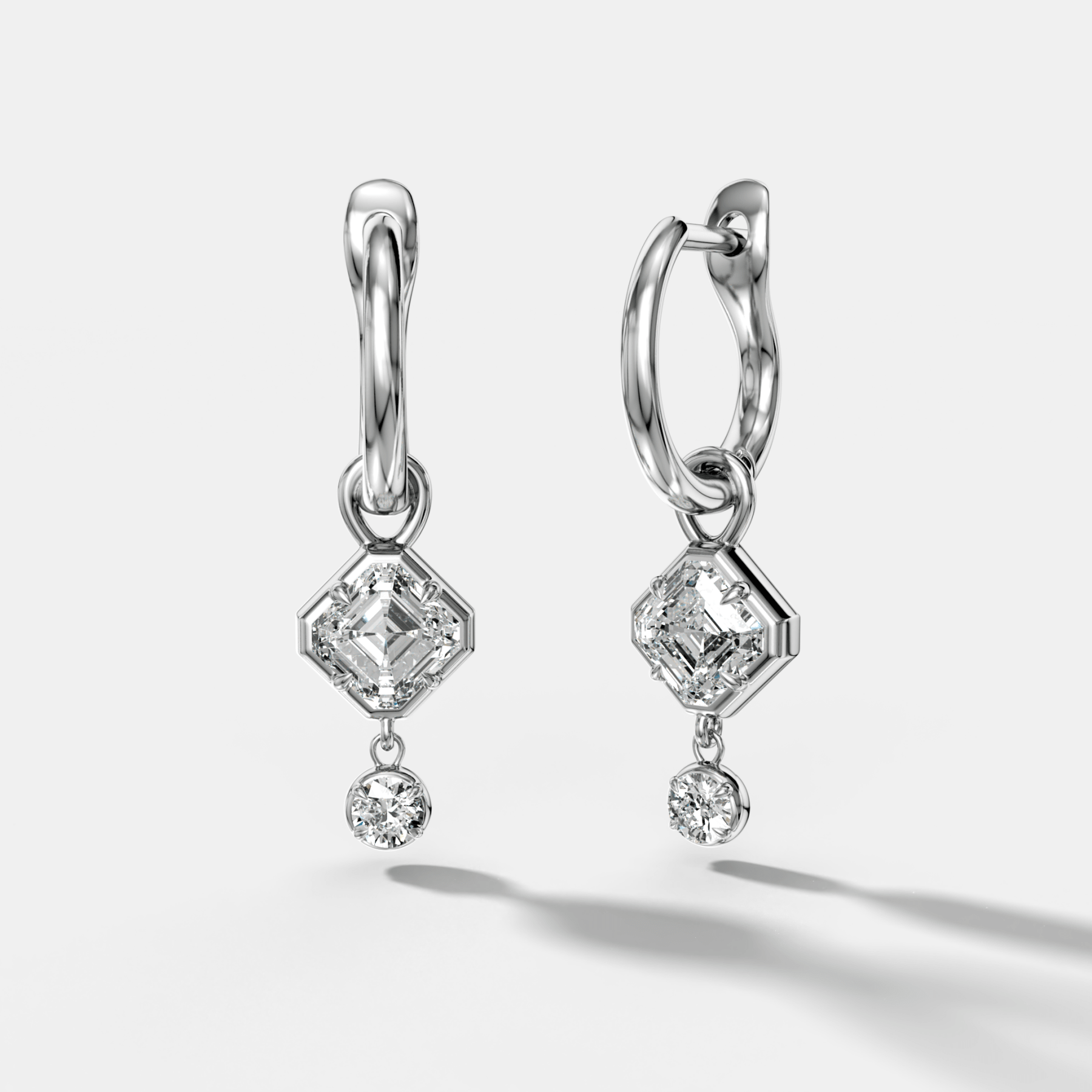 Mini Tiered Bezel Drop Tilted Asscher Cut Diamond Huggies