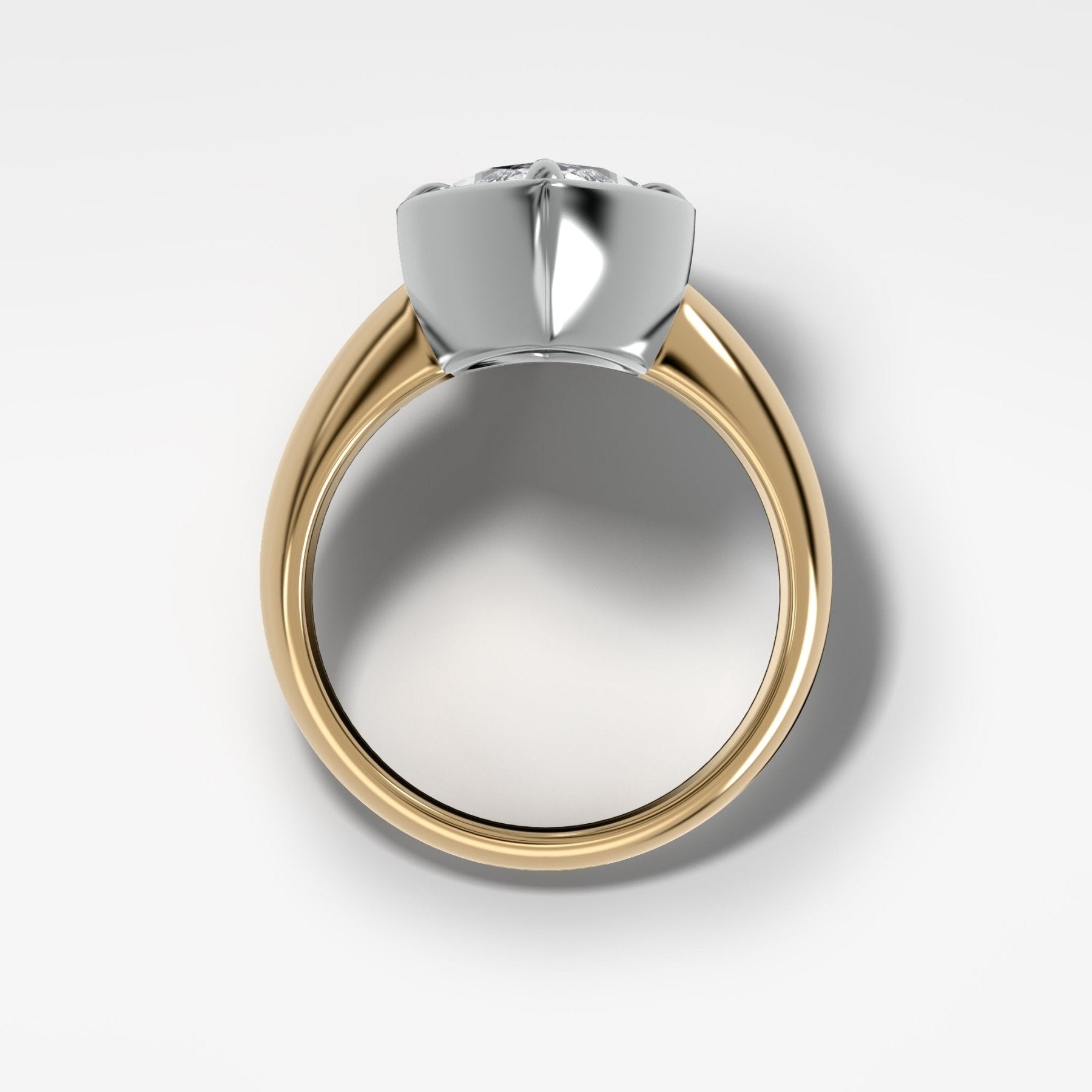 Mixed Metal Club Ring Solitaire Engagement Ring With a Marquise Cut Diamond
