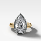 Mixed Metal Club Ring Solitaire Engagement Ring With a Pear Cut Diamond