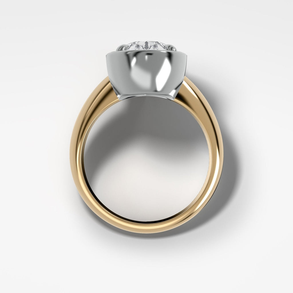 Mixed Metal Club Ring Solitaire Engagement Ring With a Pear Cut Diamond