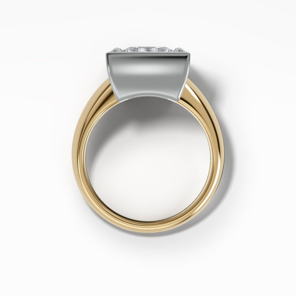 Mixed Metal Club Ring Solitaire Engagement Ring With a Princess Cut Diamond