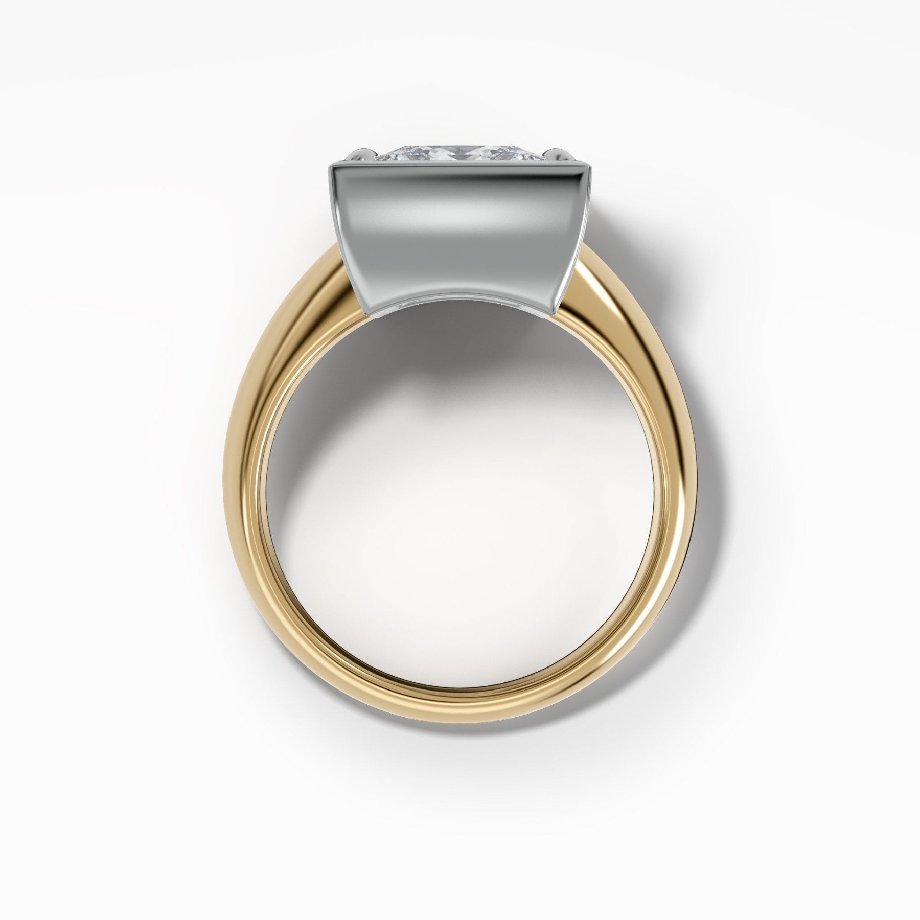 Mixed Metal Club Ring Solitaire Engagement Ring With a Princess Cut Diamond