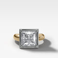 Mixed Metal Club Ring Solitaire Engagement Ring With a Princess Cut Diamond