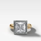 Mixed Metal Club Ring Solitaire Engagement Ring With a Princess Cut Diamond