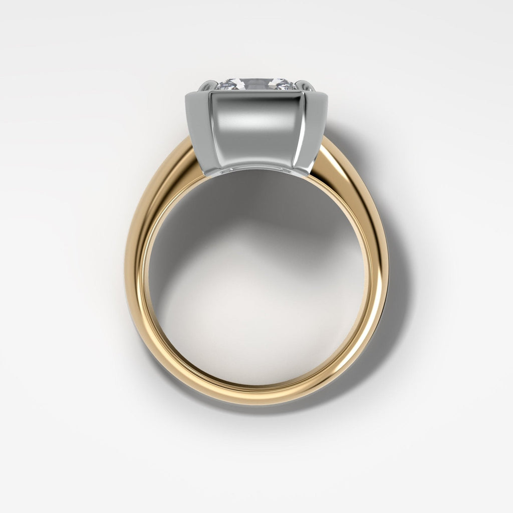 Mixed Metal Club Ring Solitaire Engagement Ring With a Radiant Square Cut Diamond
