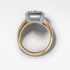 Mixed Metal Club Ring Solitaire Engagement Ring With a Radiant Square Cut Diamond