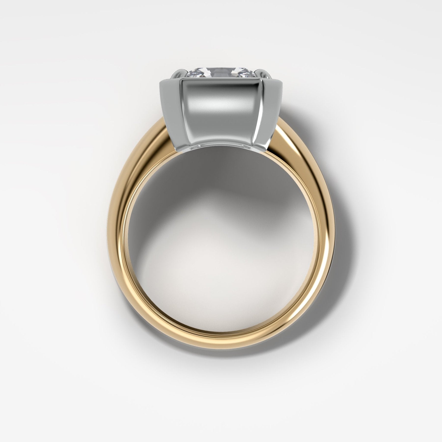 Mixed Metal Club Ring Solitaire Engagement Ring With a Radiant Square Cut Diamond