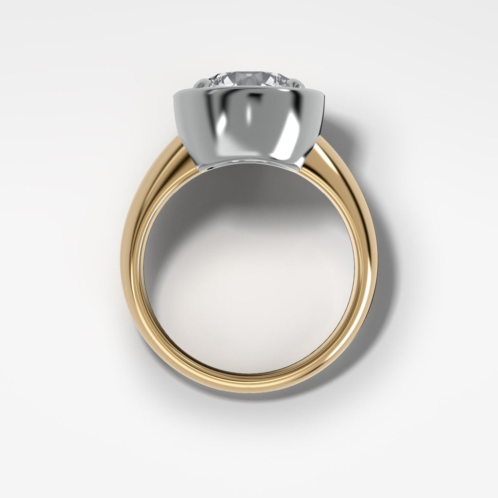 Mixed Metal Club Ring Solitaire Engagement Ring With a Round Cut Diamond