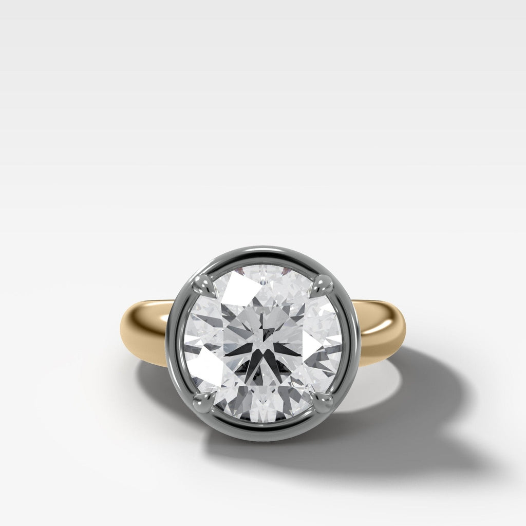 Mixed Metal Club Ring Solitaire Engagement Ring With a Round Cut Diamond