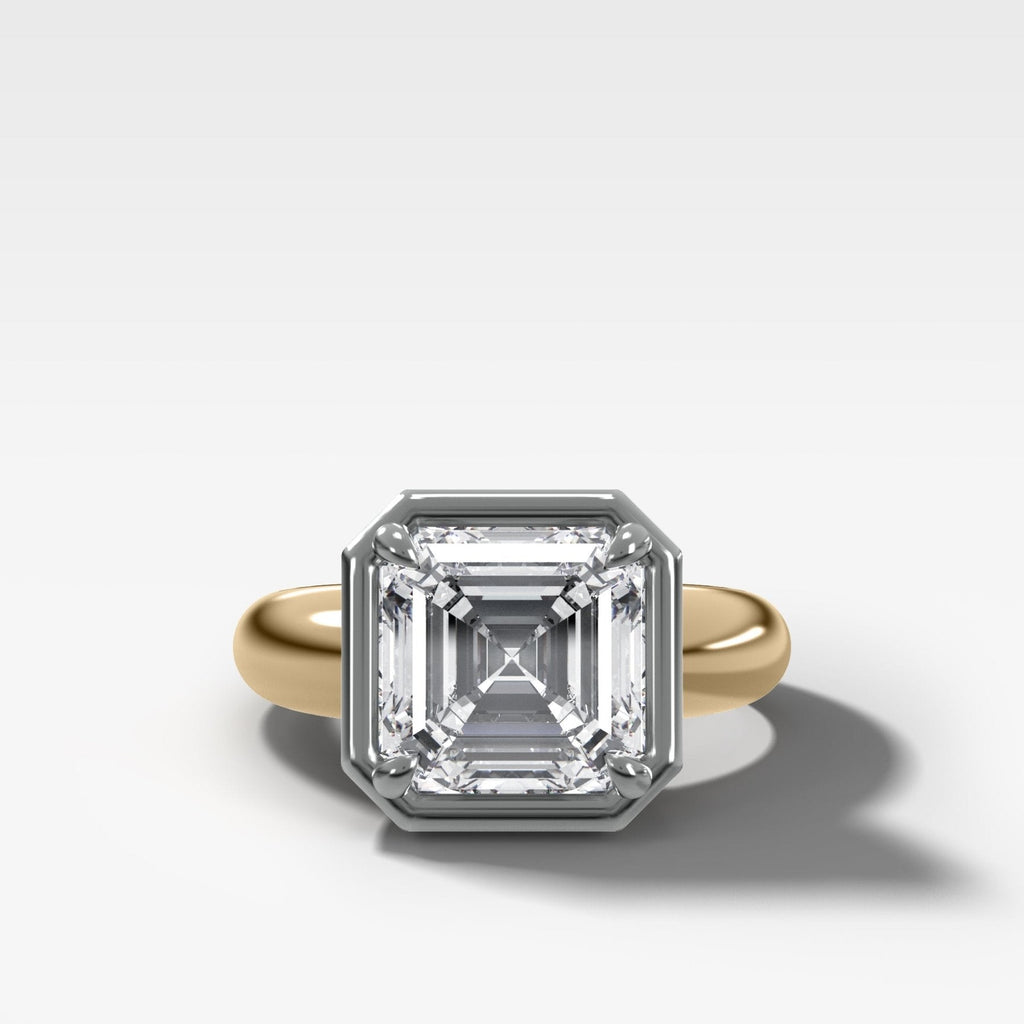 Mixed Metal Club Ring Solitaire Engagement Ring With an Asscher Cut Diamond