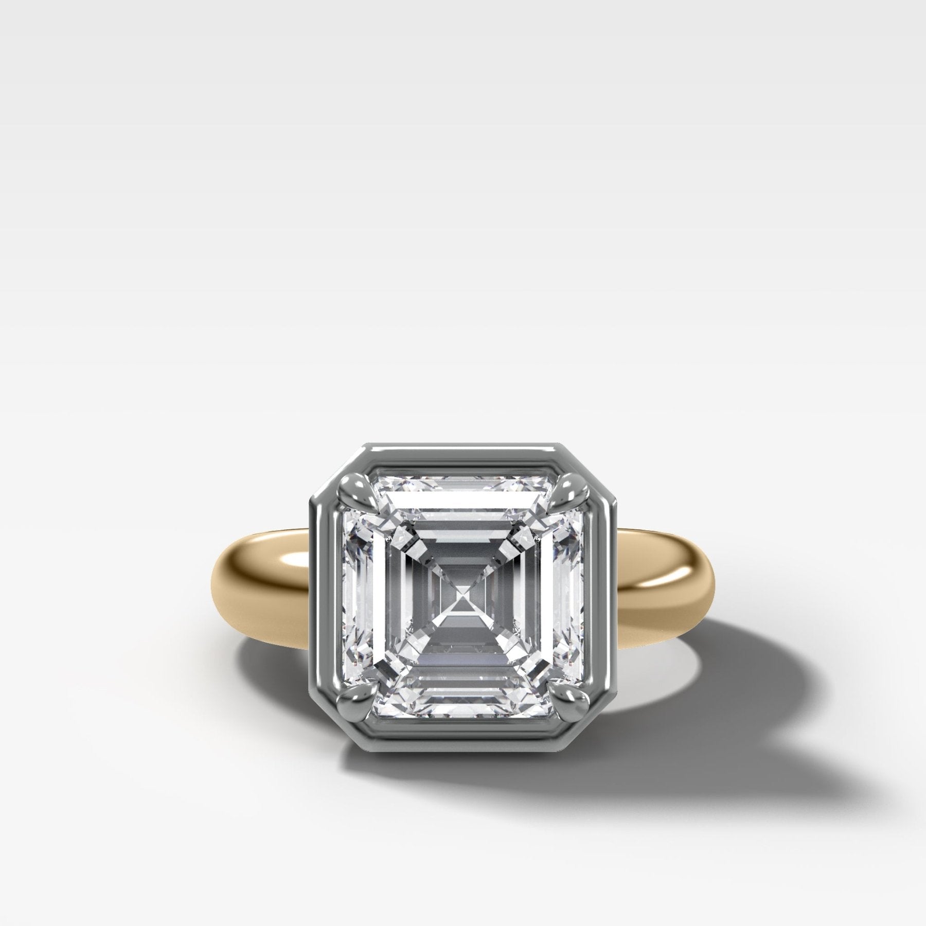 Mixed Metal Club Ring Solitaire Engagement Ring With an Asscher Cut Diamond