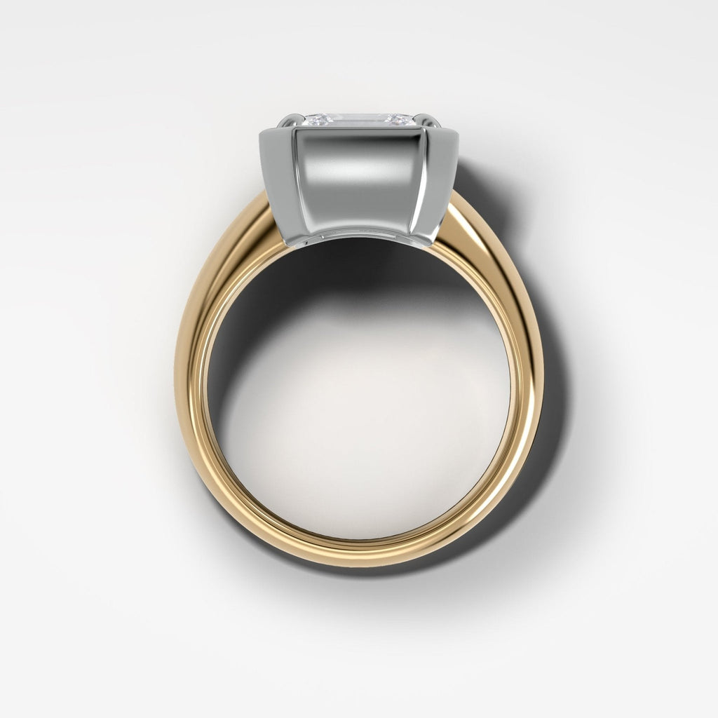 Mixed Metal Club Ring Solitaire Engagement Ring With an Asscher Cut Diamond