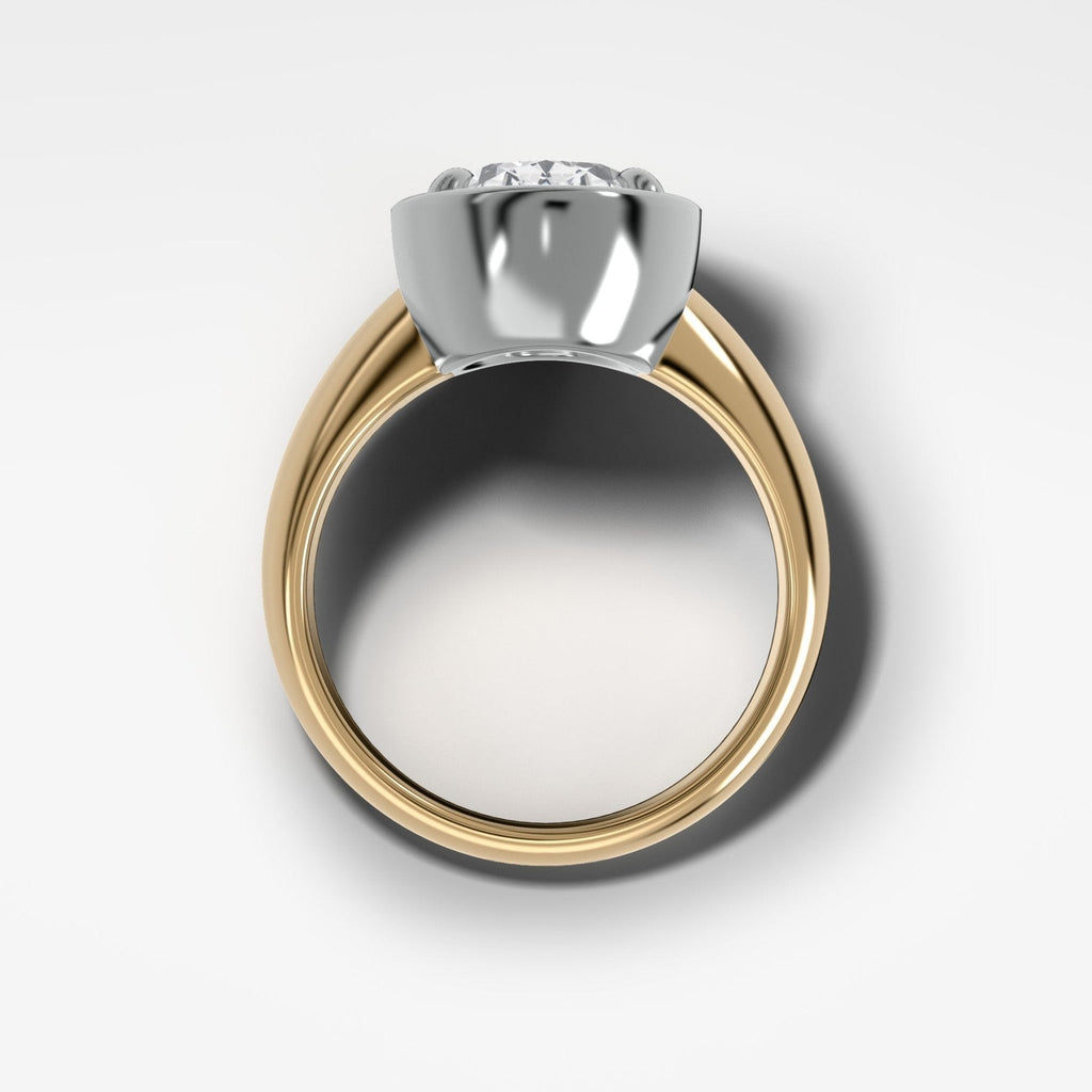 Mixed Metal Club Ring Solitaire Engagement Ring With an Oval Cut Diamond