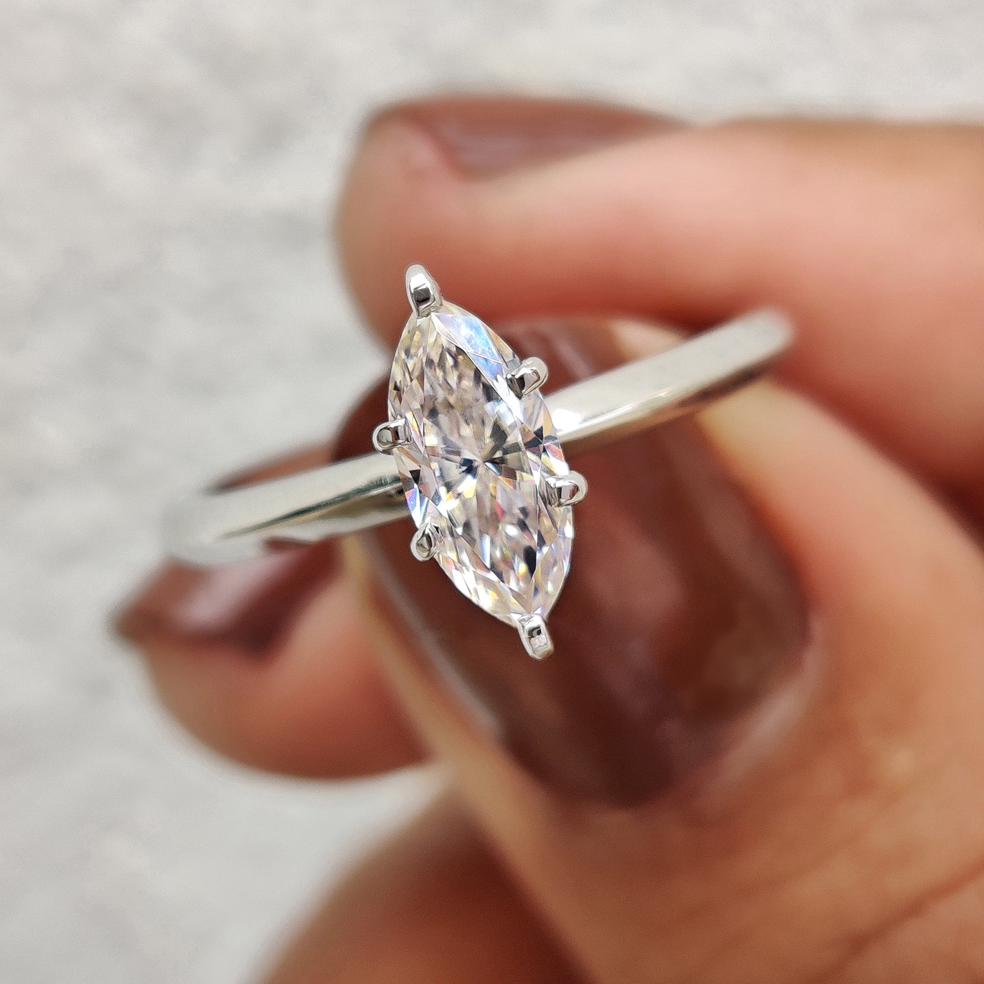 Marquise Solitaire Engagement Ring With Knife Edge Shank Main image