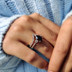 Black Pear Engagement Ring With Curved Wedding Band
