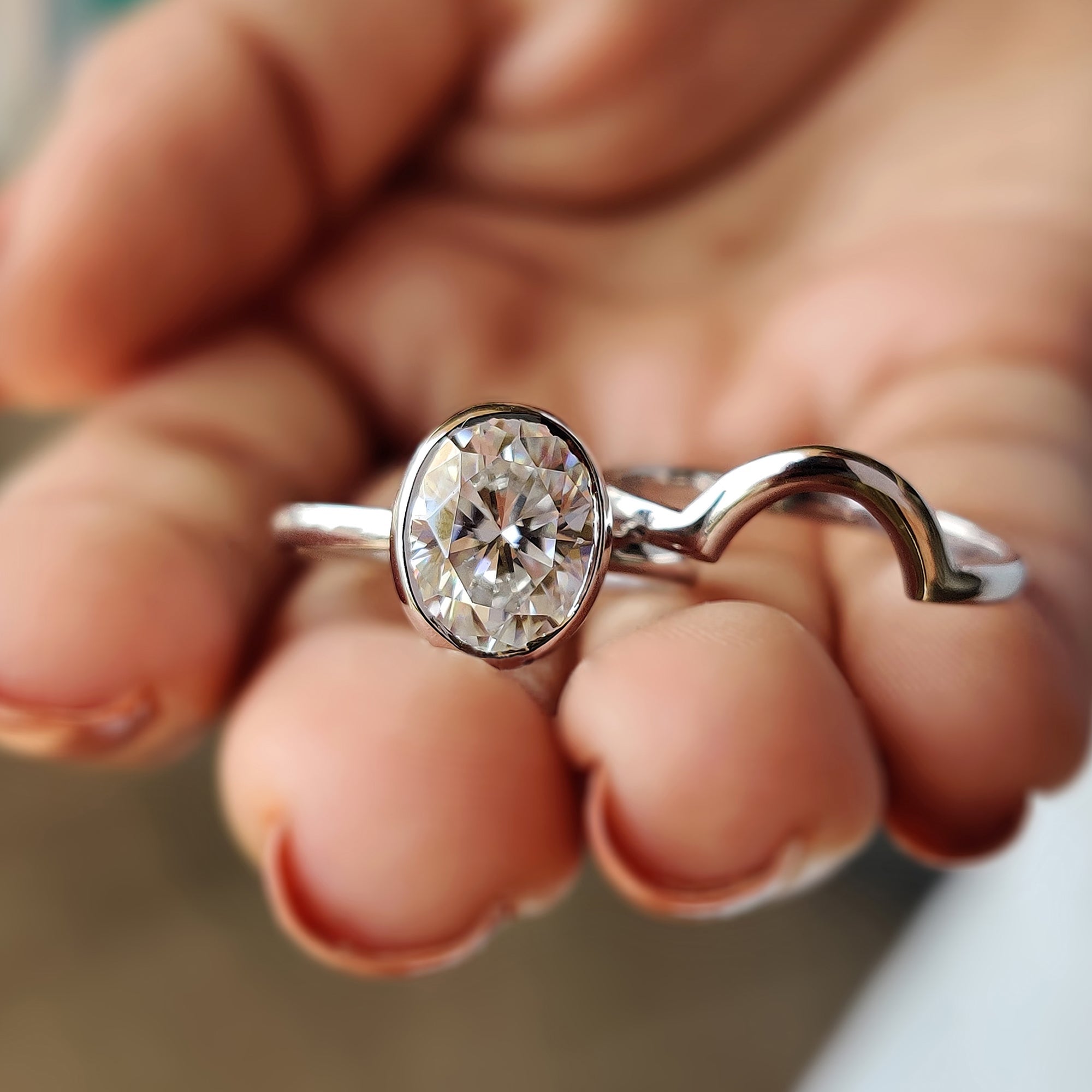 Solitaire Oval Engagement Ring With Wedding Band