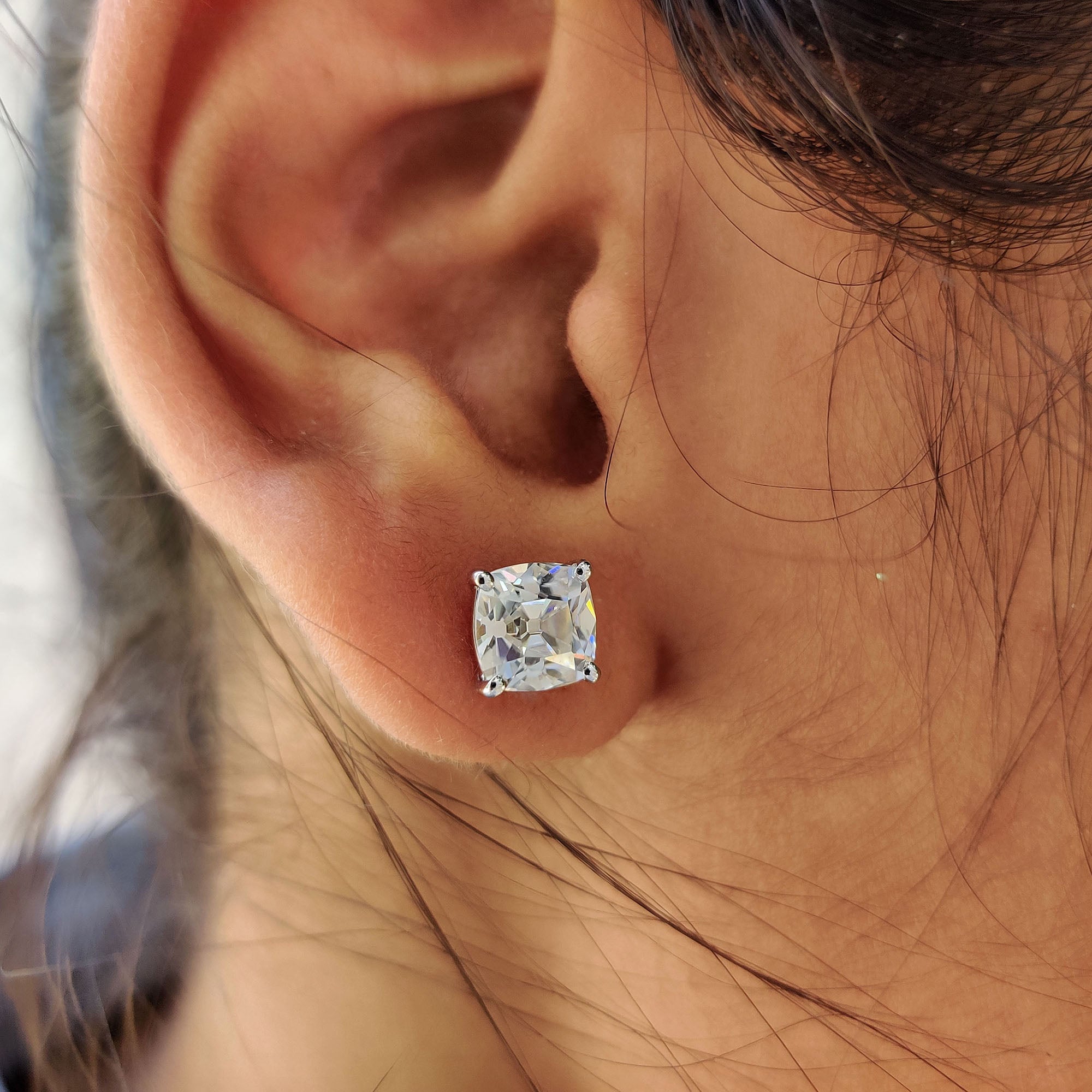 Cushion Old European Cut Stud Earrings Featuring Screw Back