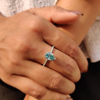Cyan Blue Pear Shaped Moissanite Ring