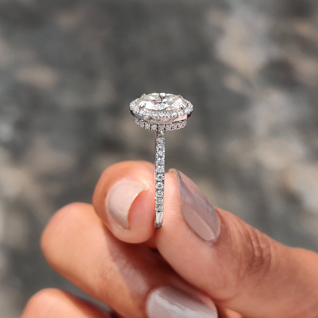 Oval Hidden Halo Engagement Ring – Pave Setting