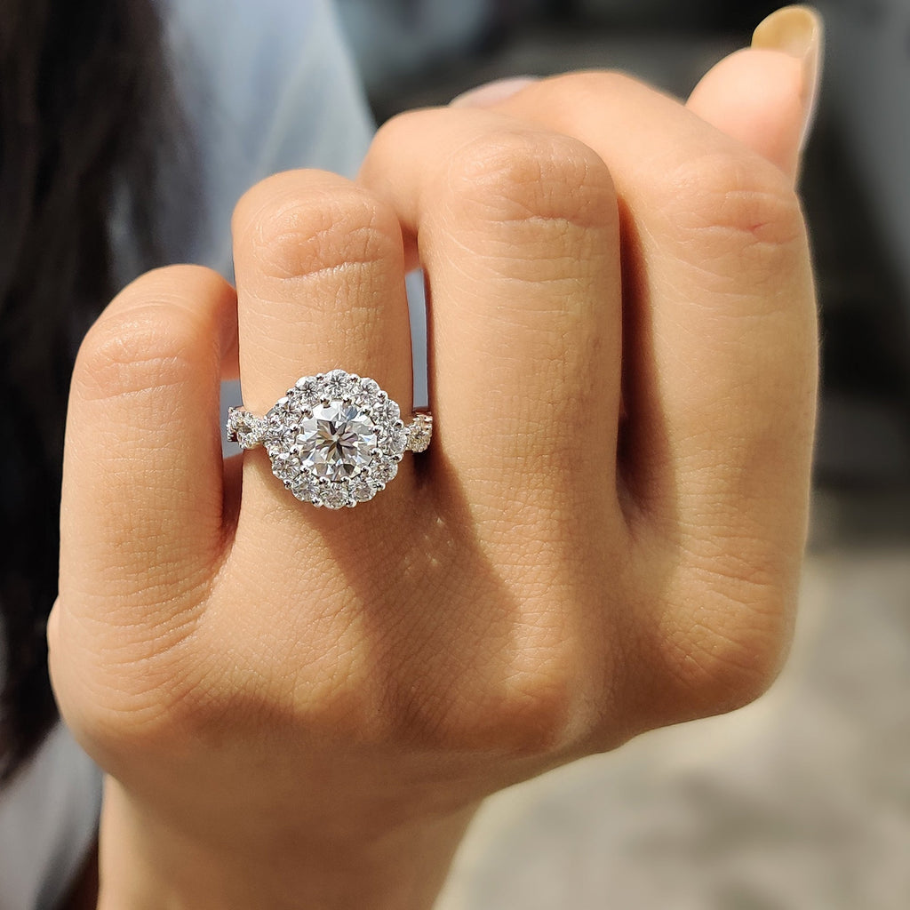Round Art Deco Engagement Ring With Twisted Pave Band