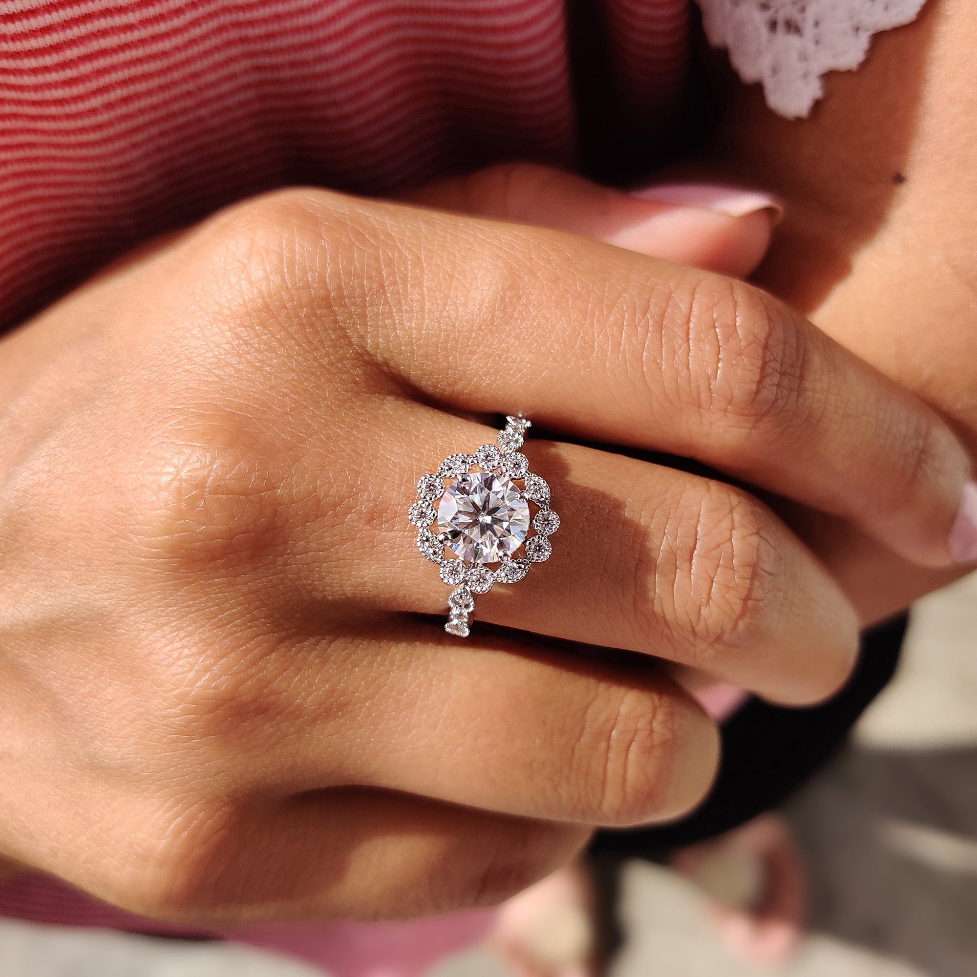 Round Cut Vintage Moissanite Ring In Halo Style Secondary image