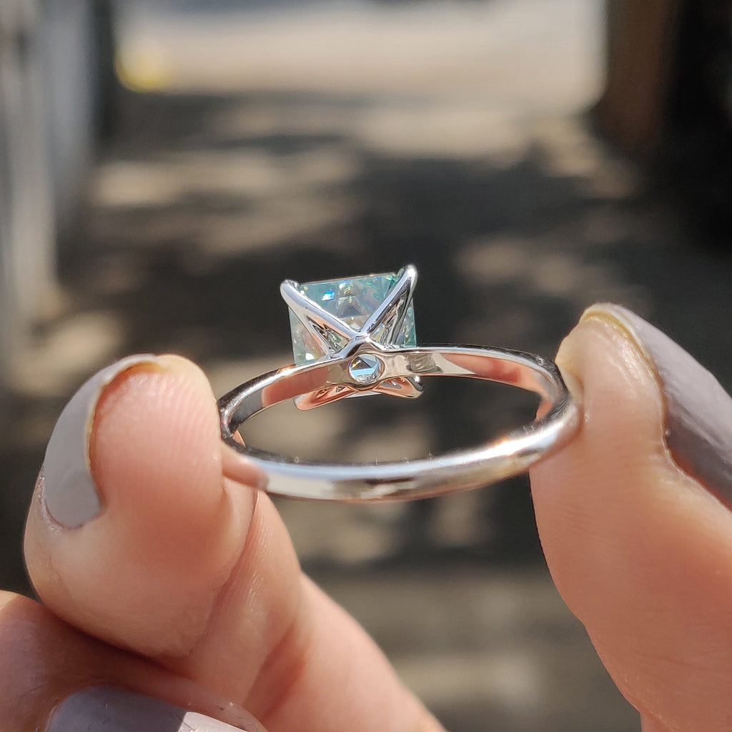 Cyan Blue Asscher Cut Solitaire Ring