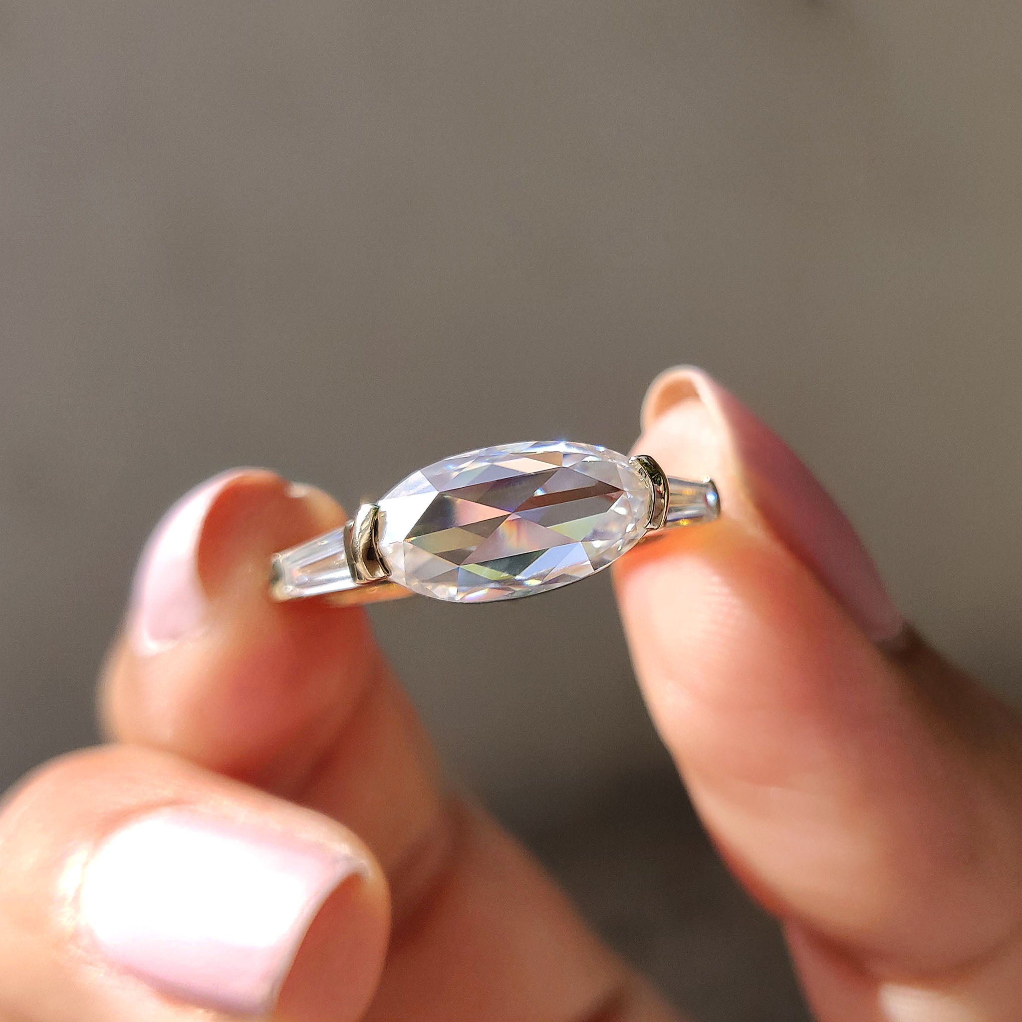 Oval Rose Cut Three Stone Engagement Ring