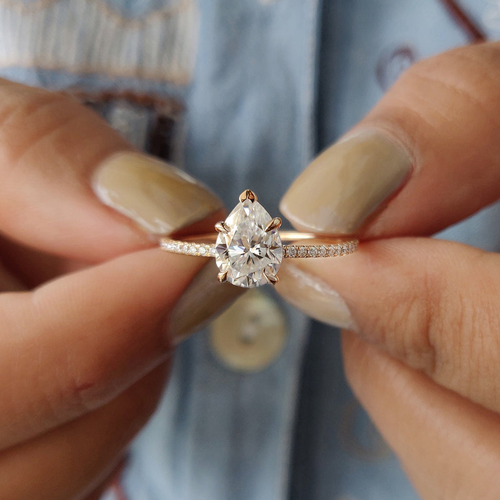 Pear Shaped Engagement Ring With Pave Setting