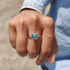 Cyan Blue Asscher Cut Solitaire Ring