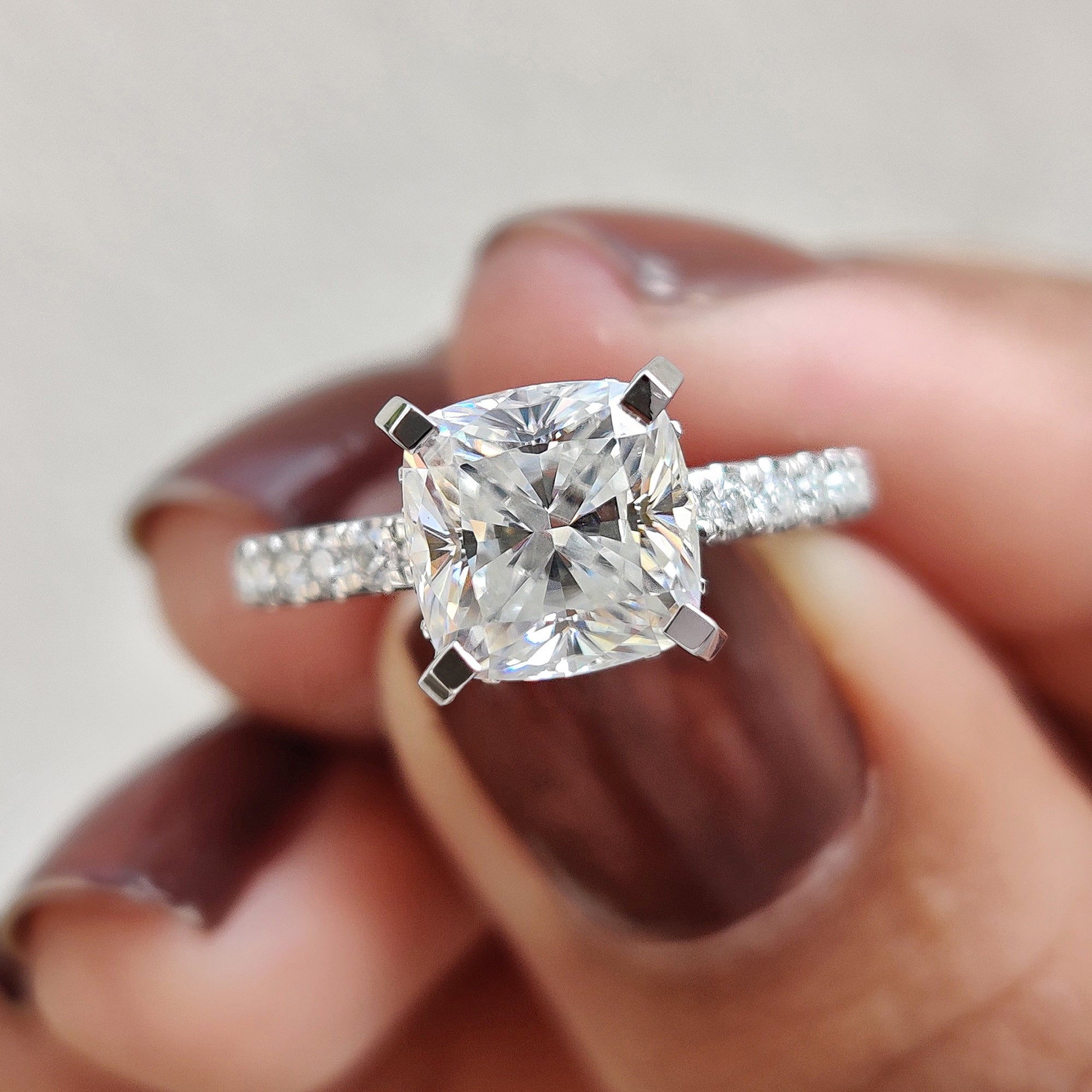 Cushion Cut Hidden Halo Engagement Ring Main image