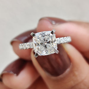 Cushion Cut Hidden Halo Engagement Ring
