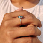 Cyan Blue Pear Shaped Moissanite Ring