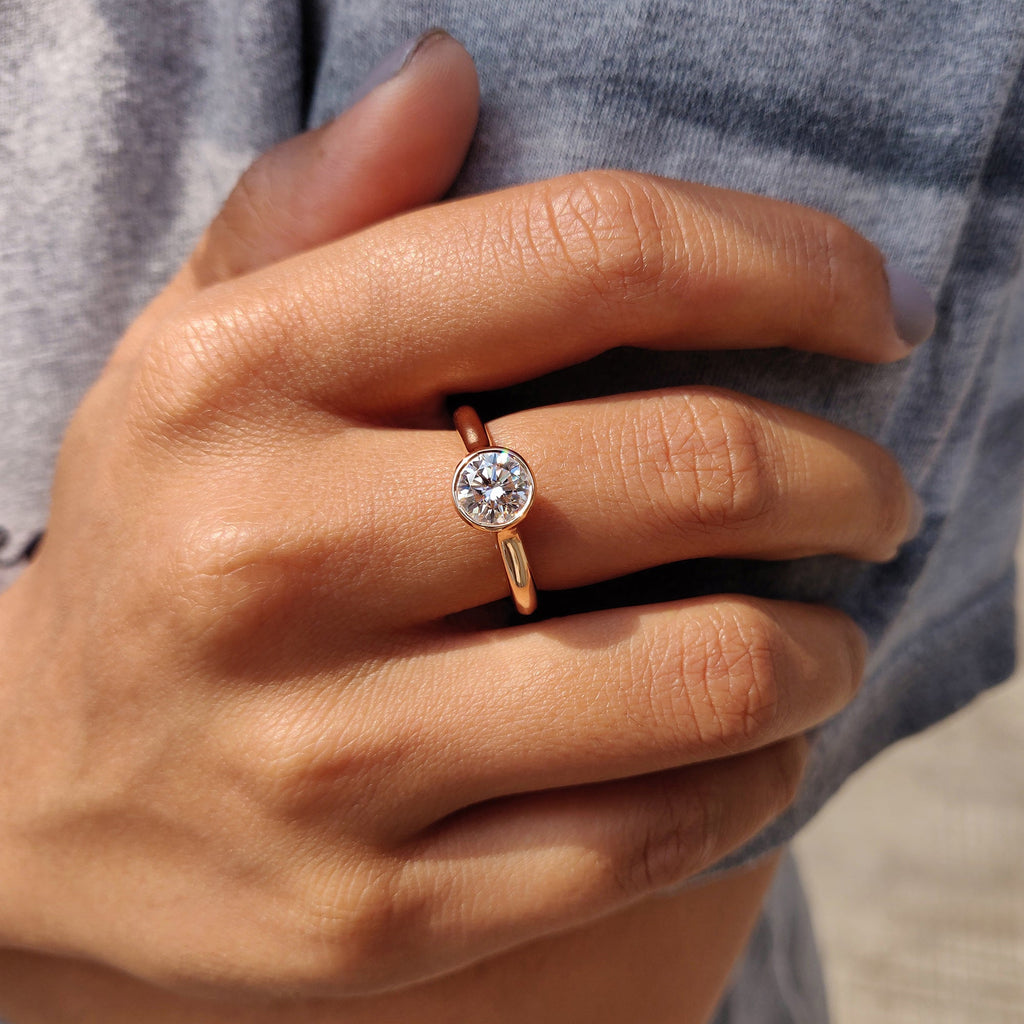 Round Bezel Engagement Ring In Solitaire Style