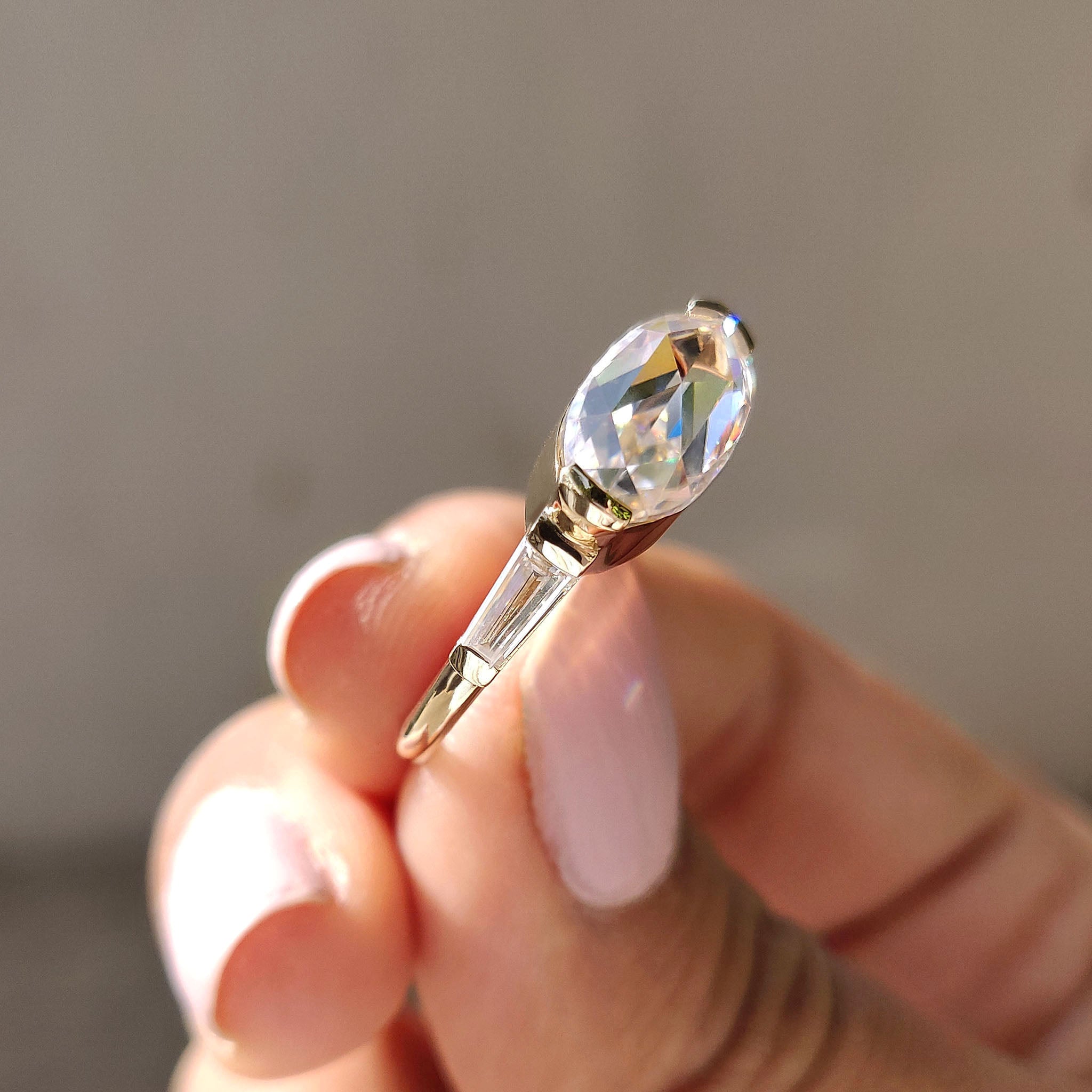 Oval Rose Cut Three Stone Engagement Ring