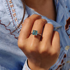 Cyan Blue Asscher Cut Solitaire Ring